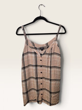 Torrid Womens 3 3X Peach Beige Plaid Button Front Cami Tank Top Adjustable picture