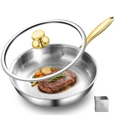 Pure Titanium Hammered Frying Pan with Lid, 12 Inch Skillet, No Coating Cookw... picture