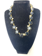 J.CREW Black Diamond Shaped Cabochon and Crystal necklace 17