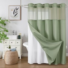 Hookless Waffle Weave Shower Curtain with Snap In Fabric Liner Mesh Window picture