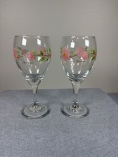 2 Franciscan Desert Rose Wine Goblets Hand Painted Floral Glass Stemware picture