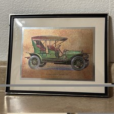 Vintage 1908 Pierce Arrow Touring Car Foil Lithograph Print Framed Matted picture