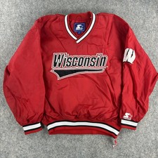 Vintage Wisconsin Badgers Starter Jacket Mens Large Red Pullover NCAA Logo VTG picture