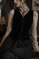 Harris Wallace Velvet Vest Sleeveless Black Button Front Sz S Whimsigoth Vtg picture