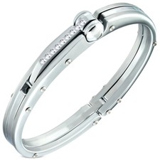 Fashion Alloy White CZ Silver-Tone Mens Handcuff Bracelet picture