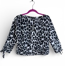 The Limited Leopard Print Boat Neck Blouse Black Cream Tie Sleeve Size XS New picture