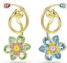 Swarovski Idyllia Asymmetrical Flower Crystal Drop Earrings Gold Tone picture