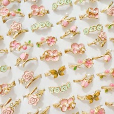 Wholesale 100pcs Women Dripping  Rhinestone Flower Mix Style Alloy Jewelry Ring picture