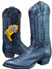 Justin Vintage NOS Navy Smooth Ostrich Cowboy Boots Mens 8.5D USA Box A43 picture