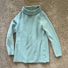 Talbots Women's S Blue Solid Turtleneck Long Sleeve Button Knit Sweater picture