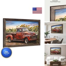 Artistic Path Sunflower Red Truck Framed Wall Art 45x30 Inch picture