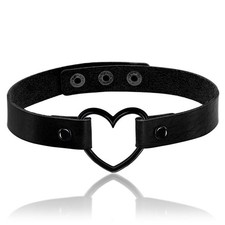 Black Heart Leather Chokers Adjustable Gothic Heart Punk Choker Necklaces Got... picture