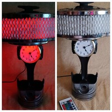 RARE* Custom Made Piston w/ EDELBROCK LED Color Changing Filter Cover Clock  picture