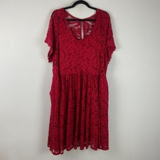 Torrid Mini Lace Skater Dress Size 3X Red Floral Short Sleeve V Neck Lined picture