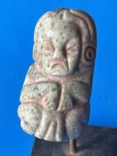 Pre Columbian   Mezcala Mayan Olmec  Green Stone  Tubular   Large  Bead  Figure picture