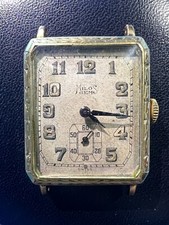 Ornate 1920s MILOS Men's WWI Era 14k Gold-filled Tank Watch Lizard Band Working picture
