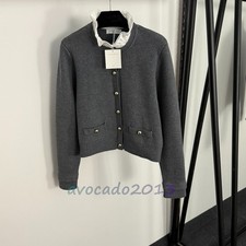 Sandro Women Autumn Long Sleeve Gray Removable Collar Knitted Cardigan picture