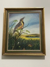 VTG Stunning Western Meadowlark State Bird Wildlife painting 14.5”/12.5” Frame picture