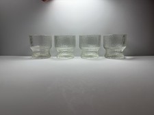 Vintage Krosno Poland Bark Textured Ice Glass Footed Tumblers Set of 4 MCM picture
