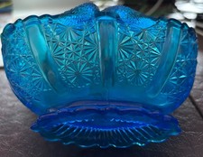 Fenton Cobalt Blue Art Glass Basket Daisy w Button Design - Beautiful picture