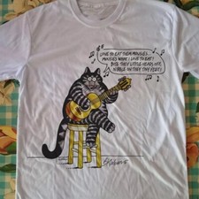B Kliban Cat Guitar Player short sleeve classic white shirt unisex picture
