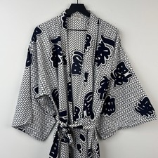 VTG Ichiban Kimono Robe 60 White Navy Japanese Happi Festival Coat Yukata Unisex picture