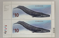 Canada #2405a $10 Blue Whale Pane of 2 MNH Inscription Plate Pane Engraved 2010 picture
