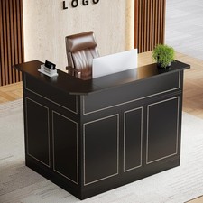 L-Shaped Reception Desk, Modern Reception Counter Table for Small Office, Salon picture
