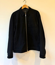 Theory Men’s Black Suede Jacket Full Zip Lined Point Collar Size L picture