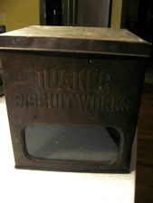 Vtg Quaker Biscuit Works Chicago with Window Metal Biscuit Box about 12