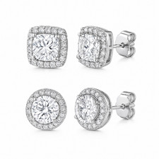 2Pair Silver Plated Stud Earrings With Cubic Zirconia For Men, Women Unisex Gift picture
