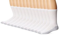 12 Pairs Hanes Premium Classics Men's Cotton Socks, Crew, White, size 6-12 picture
