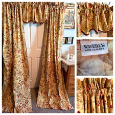 WAVERLY IMPERIAL JACOBEAN FLORAL COTTON CURTAIN VALANCE & 2- PANELS  QTY~ 3 picture