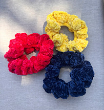 3 Handmade crochet Velvet Scrunchie Plush Hair Ties Soft Chuncky Hair  Accessory picture