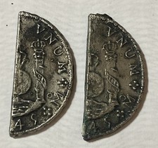 1745 Mexico 8 Reales Pillar Dollar Spanish Silver Coin-SET OF 2 cut for payment  picture