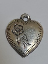 Sterling Silver ~ Heart Charm ~ Sweet Engraving ~ VINTAGE picture