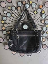 Fossil Y2K Black Vintage Leather Purse Key Medium Double Handles Shoulder Tote picture