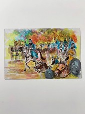 Original Indian Watercolour Painting Cavalry Battle SIKH Horses Warriors Folk A picture