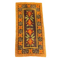 Vintage 70s Latch Hook Long Rug Runner Brown Orange Floral Leaf Retro MCM 31x62 picture