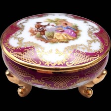 Vintage Limoges France Porcelain Footed Trinket Box - Fragonard Courting Couple picture