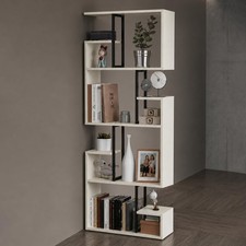 Modern Geometric Bookshelf 4 Tier Tall Bookcase W/ Open Display Shelves picture