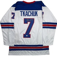 Autographed/Signed Brady Tkachuk USA 2026 Olympics Gold White Jersey JSA COA picture