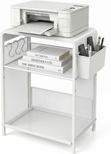 ECOLOVI 3-Tier Printer Stand White - Height Adjustable with Hooks & Basket picture