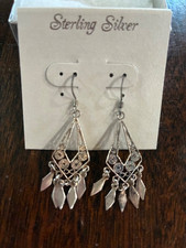 New Sterling Silver Dangle Earrings Vintage look  lightweight delicate etching picture