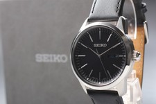 [Near MINT] Seiko Solar V158-0AM0 Quartz Black Dial Silver Men's Watch JAPAN picture