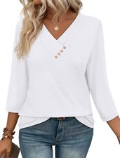 V Neck Blouse for Women Dressy Casual 3/4 Sleeve Button Down Work Top picture