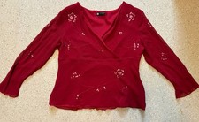 Vintage Carol Little Red sequin Embroidered Floral Sheer Blouse large picture