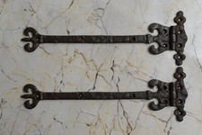 Vintage iron handmade french gate door Furniture hinges pair barn rusty 29.6 OZ picture