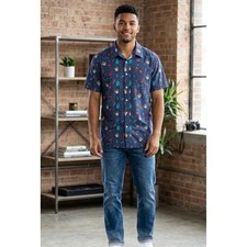 Tipsy Elves Mens XL Navy Blue Patriotic Eagle Beer Bong Short Sleeve Button Down picture