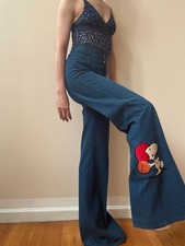 Vintage 1970s Antonio Giuseppe Snoopy Embroidered Flared Jeans picture
